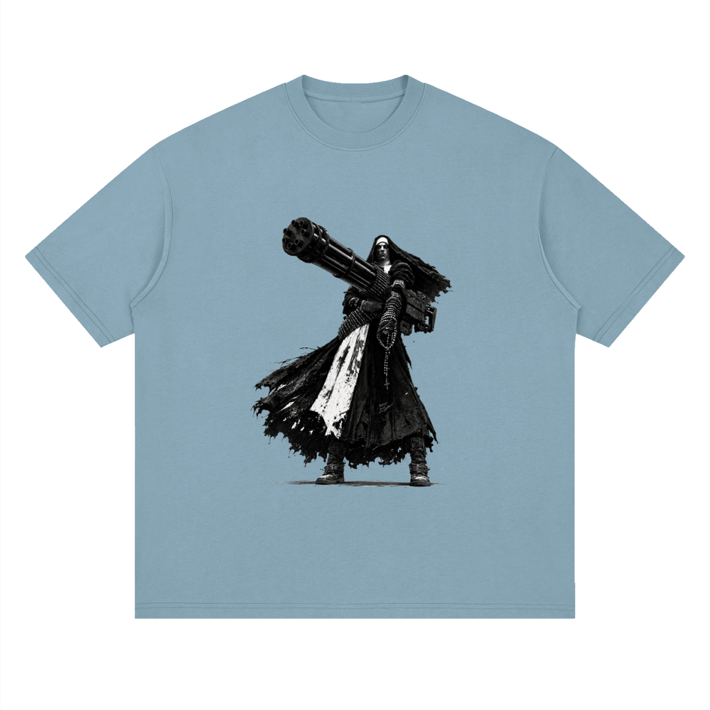 Holy Heavy Gunner Nun Streetwear Loose Drop Shoulder T-Shirt
