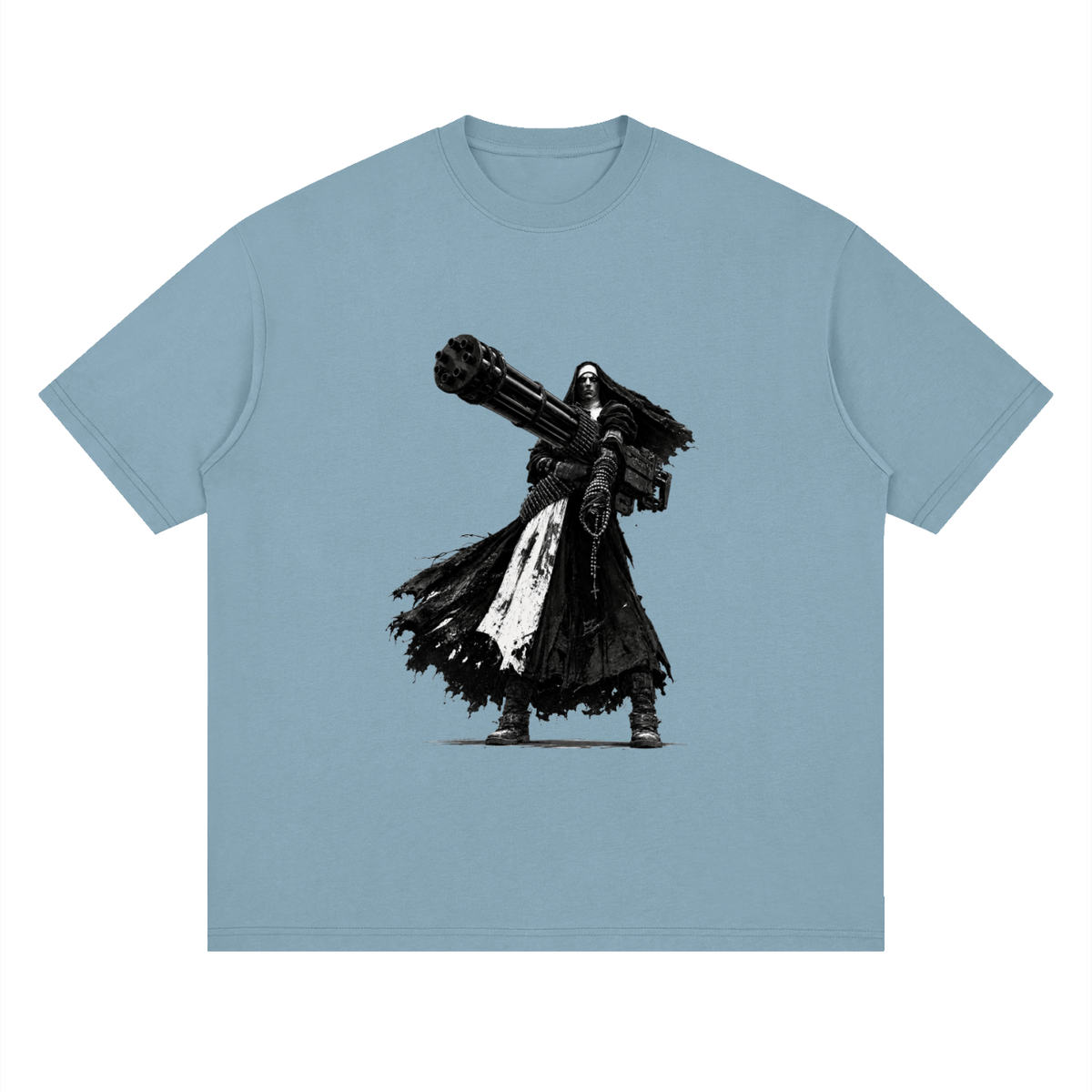 Holy Heavy Gunner Nun Streetwear Loose Drop Shoulder T-Shirt