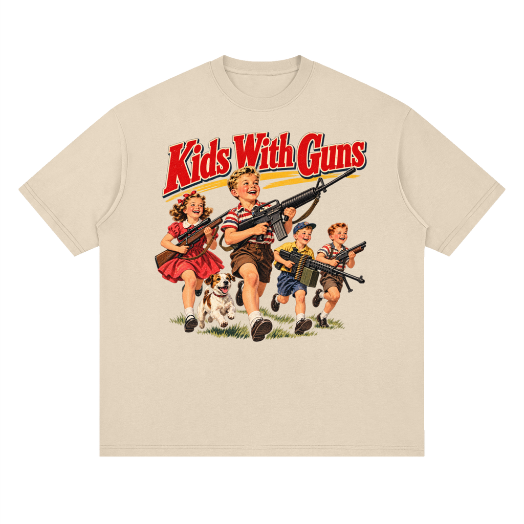 Kids With Guns Vintage 1950s Streetwear Loose Drop Shoulder T-Shirt