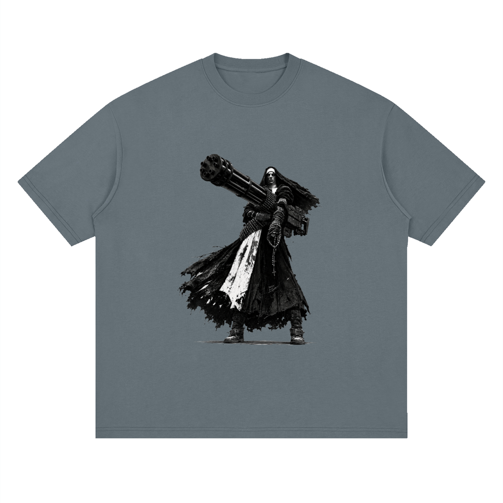 Holy Heavy Gunner Nun Streetwear Loose Drop Shoulder T-Shirt