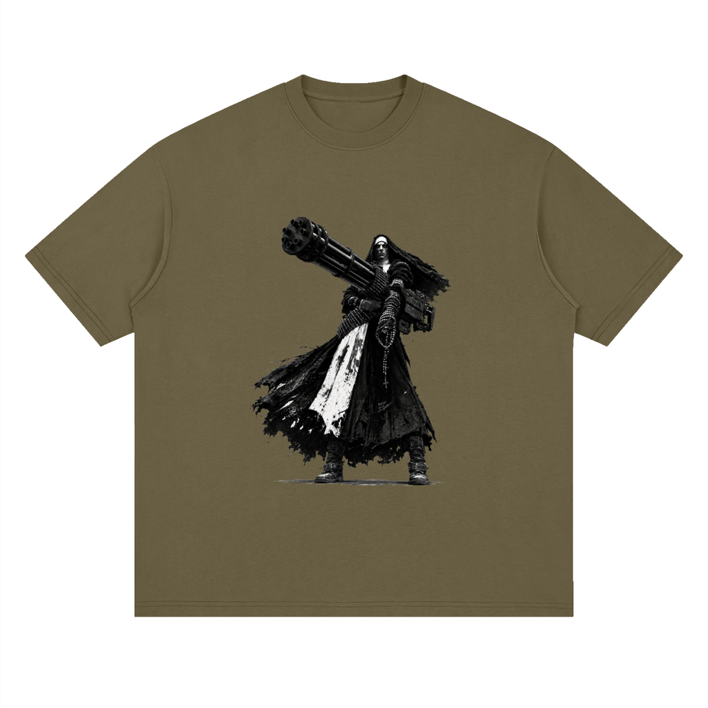 Holy Heavy Gunner Nun Streetwear Loose Drop Shoulder T-Shirt