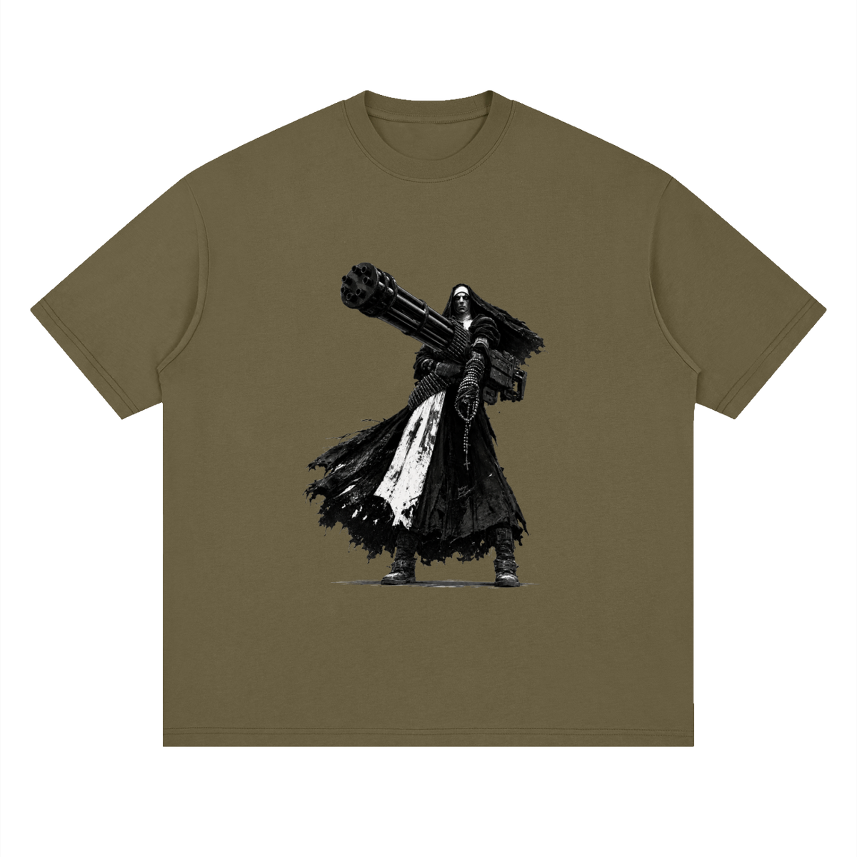 Holy Heavy Gunner Nun Streetwear Loose Drop Shoulder T-Shirt