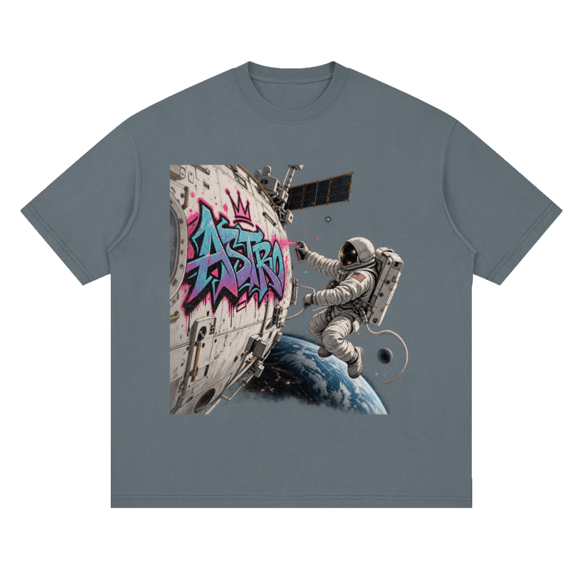 ASTRO Space Graffiti Loose Drop Shoulder T-Shirt - Shirt Habit