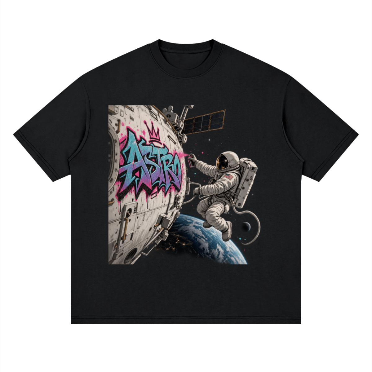 ASTRO Space Graffiti Loose Drop Shoulder T-Shirt - Shirt Habit