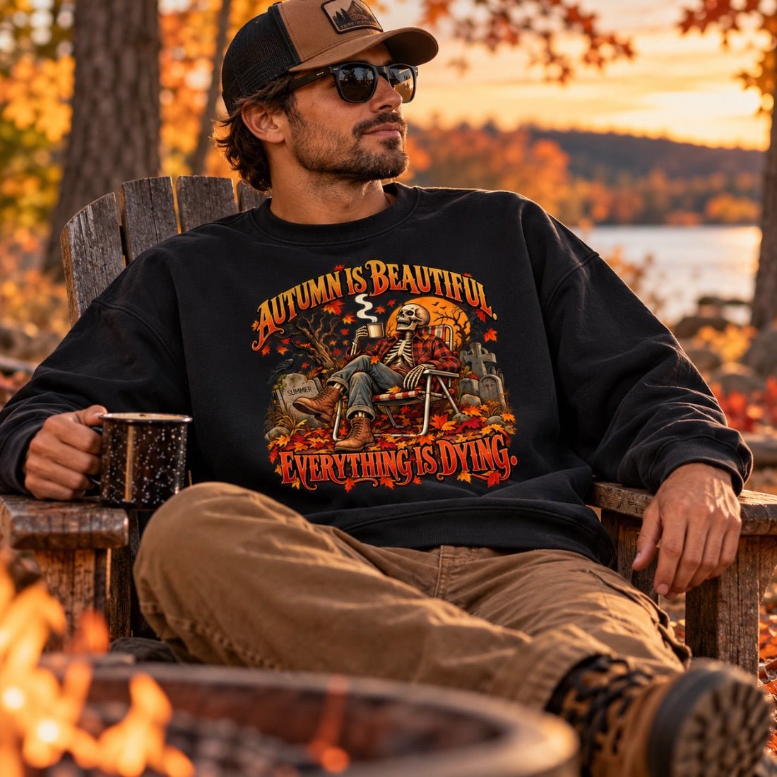 Autumn Is Beautiful Everything Is Dying Skeleton Unisex Boxy Vintage Washed Sweatshirt - Shirt Habit