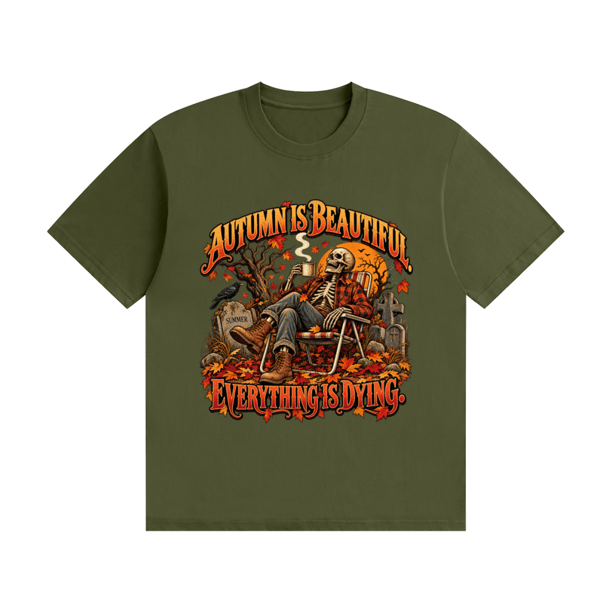Autumn Is Beautiful Everything Is Dying Skeleton Unisex Seamless Cotton T-Shirt - Shirt Habit
