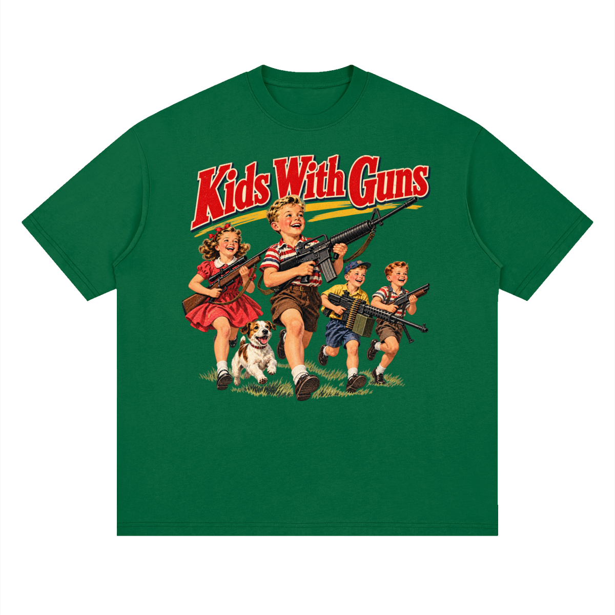 Kids With Guns Vintage 1950s Streetwear Loose Drop Shoulder T-Shirt