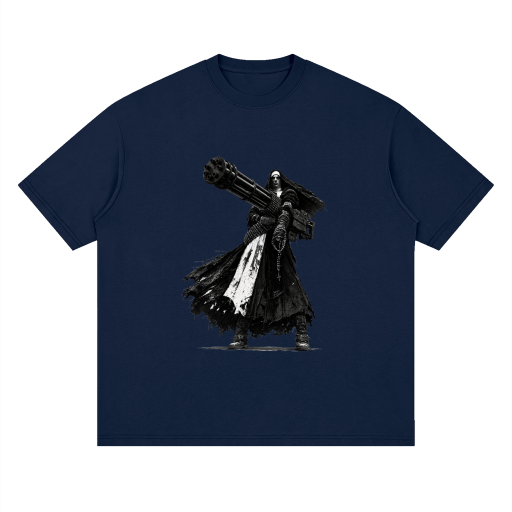 Holy Heavy Gunner Nun Streetwear Loose Drop Shoulder T-Shirt