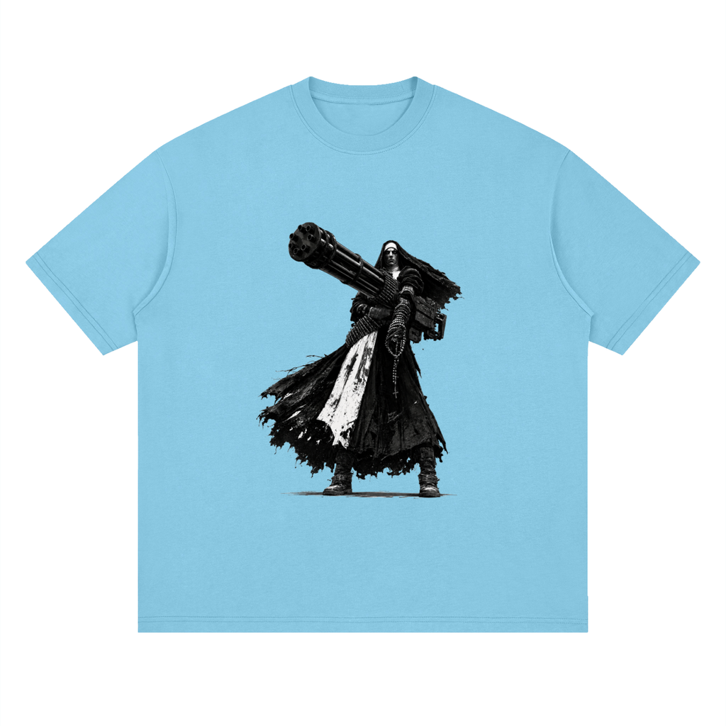 Holy Heavy Gunner Nun Streetwear Loose Drop Shoulder T-Shirt