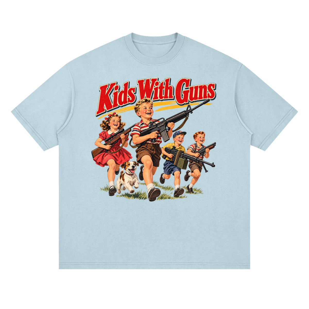 Kids With Guns Vintage 1950s Streetwear Loose Drop Shoulder T-Shirt