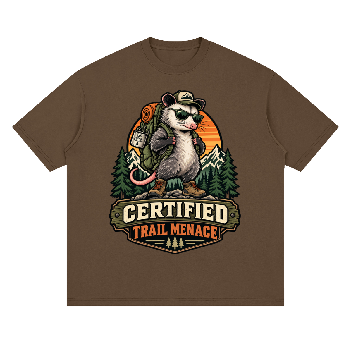 Certified Trail Menace Possum Hiking Streetwear Loose Drop Shoulder T-Shirt