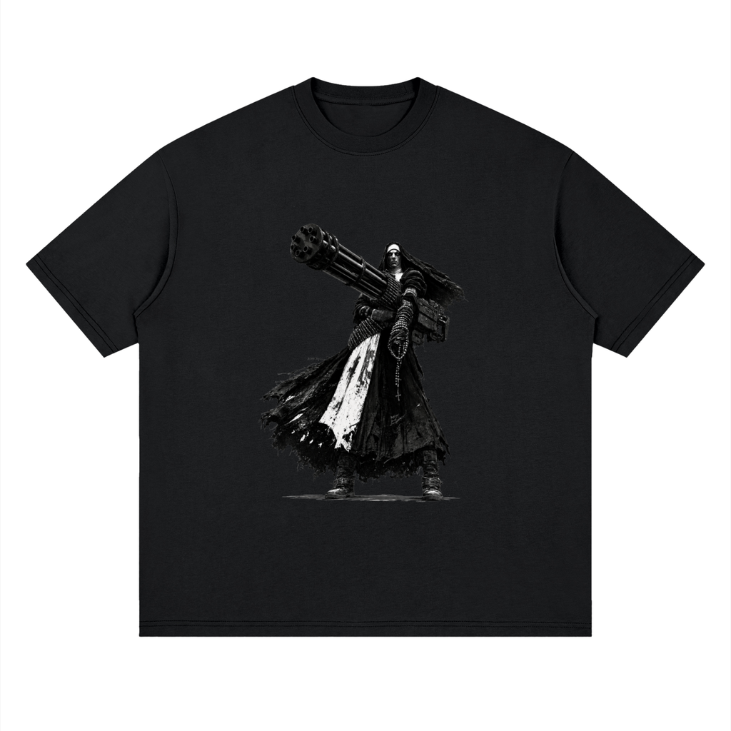Holy Heavy Gunner Nun Streetwear Loose Drop Shoulder T-Shirt