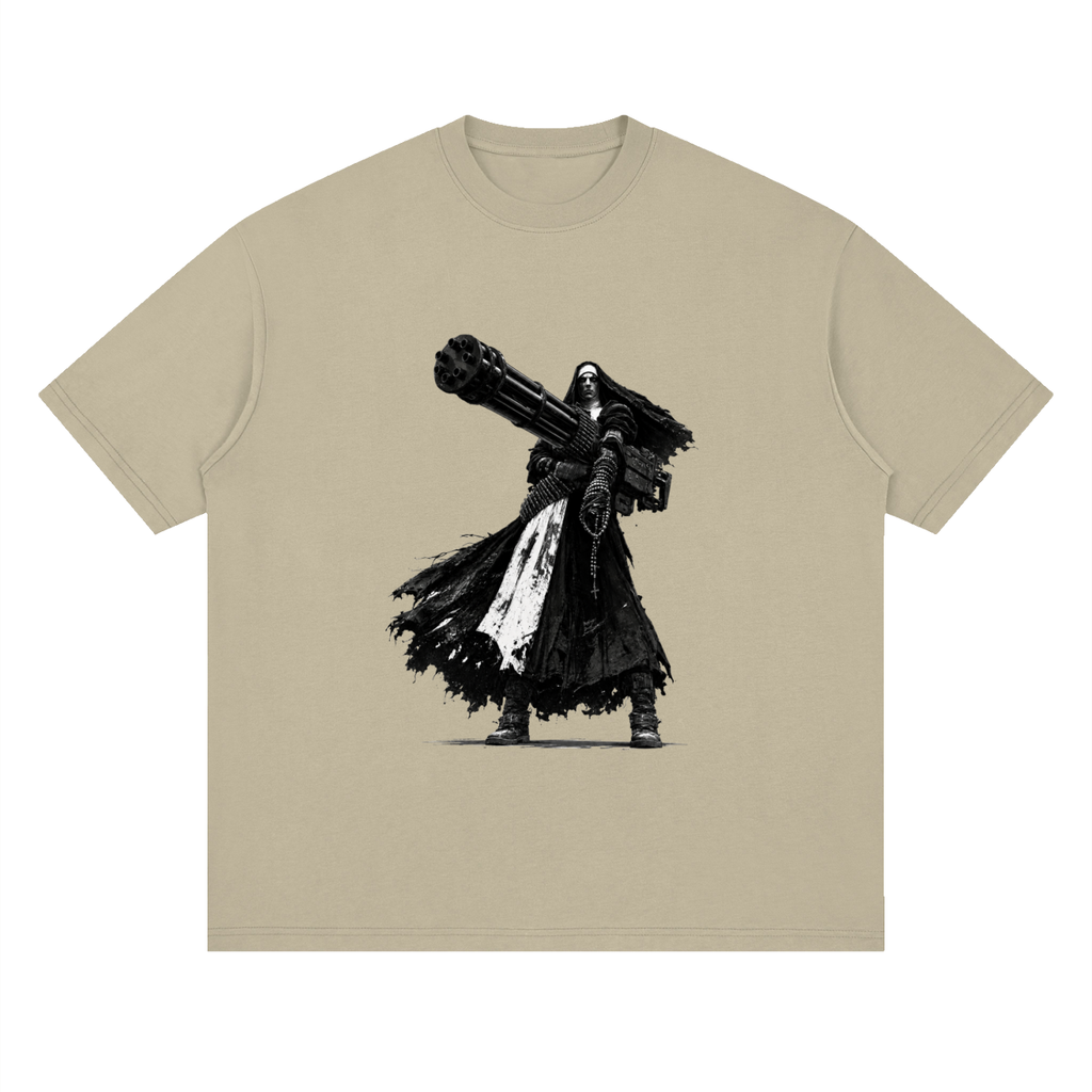 Holy Heavy Gunner Nun Streetwear Loose Drop Shoulder T-Shirt