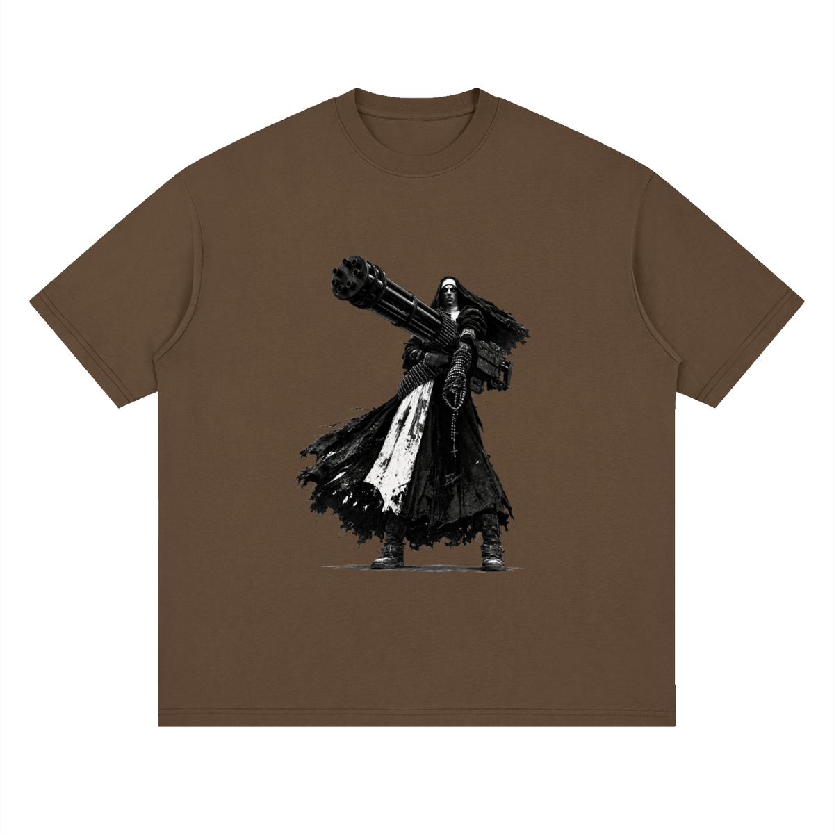 Holy Heavy Gunner Nun Streetwear Loose Drop Shoulder T-Shirt