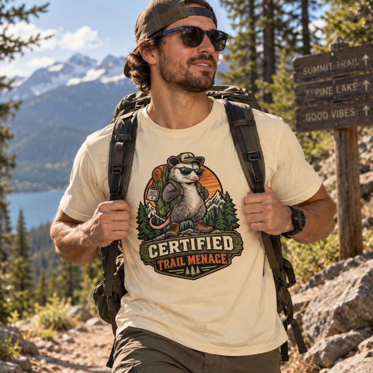 Certified Trail Menace Possum Hiking Essential Cotton T-Shirt - Shirt Habit