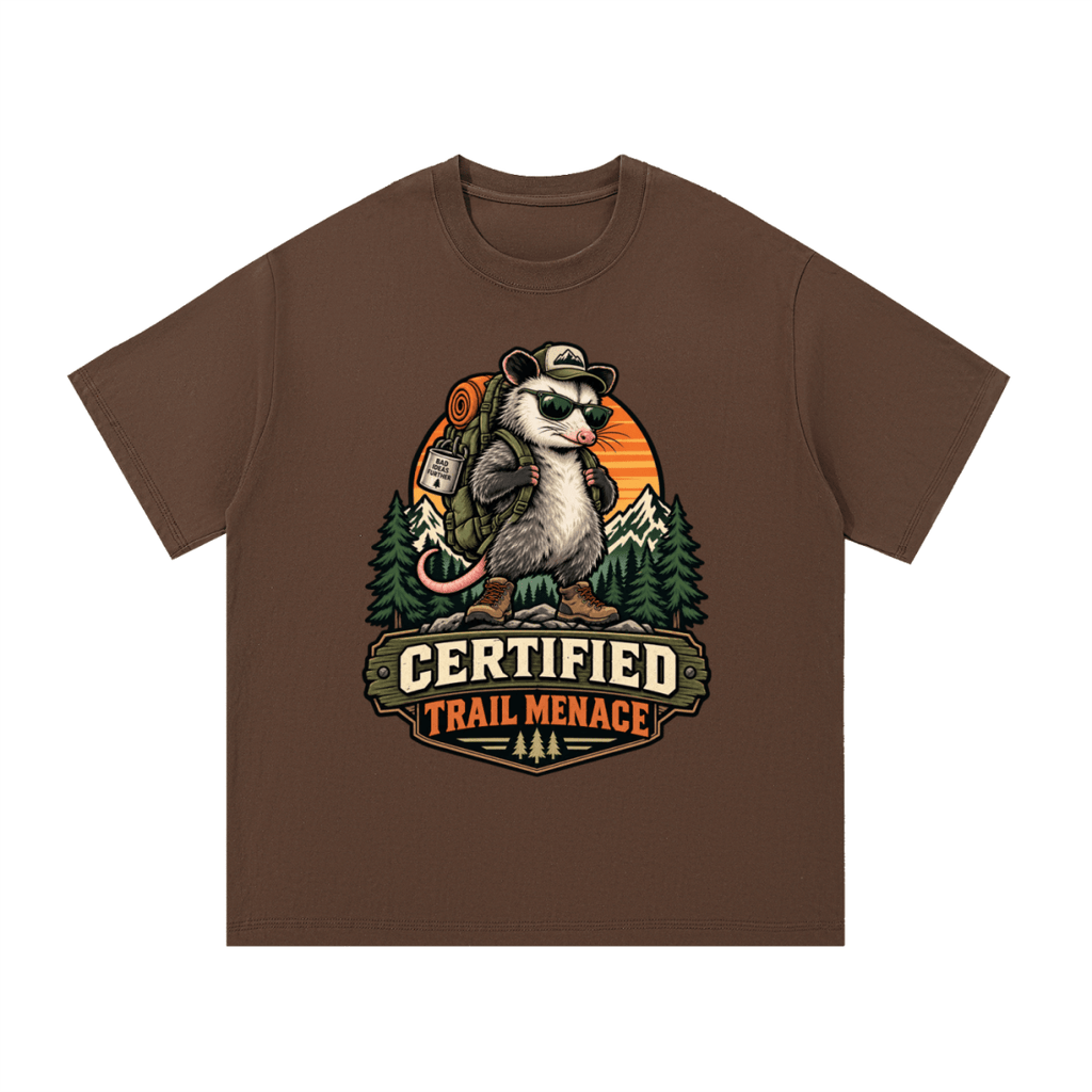 Certified Trail Menace Possum Hiking Essential Cotton T-Shirt - Shirt Habit