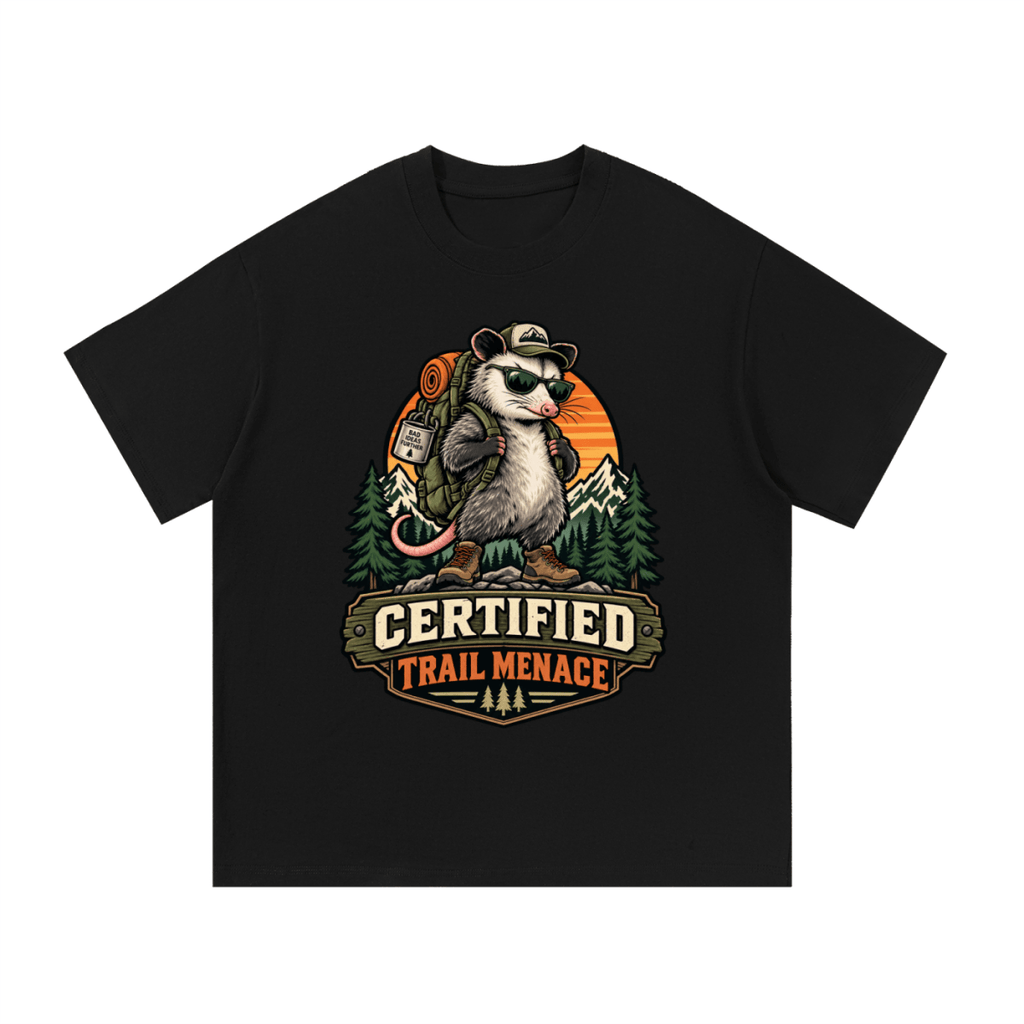 Certified Trail Menace Possum Hiking Essential Cotton T-Shirt - Shirt Habit