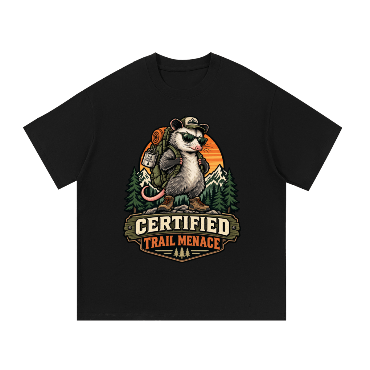 Certified Trail Menace Possum Hiking Essential Cotton T-Shirt - Shirt Habit