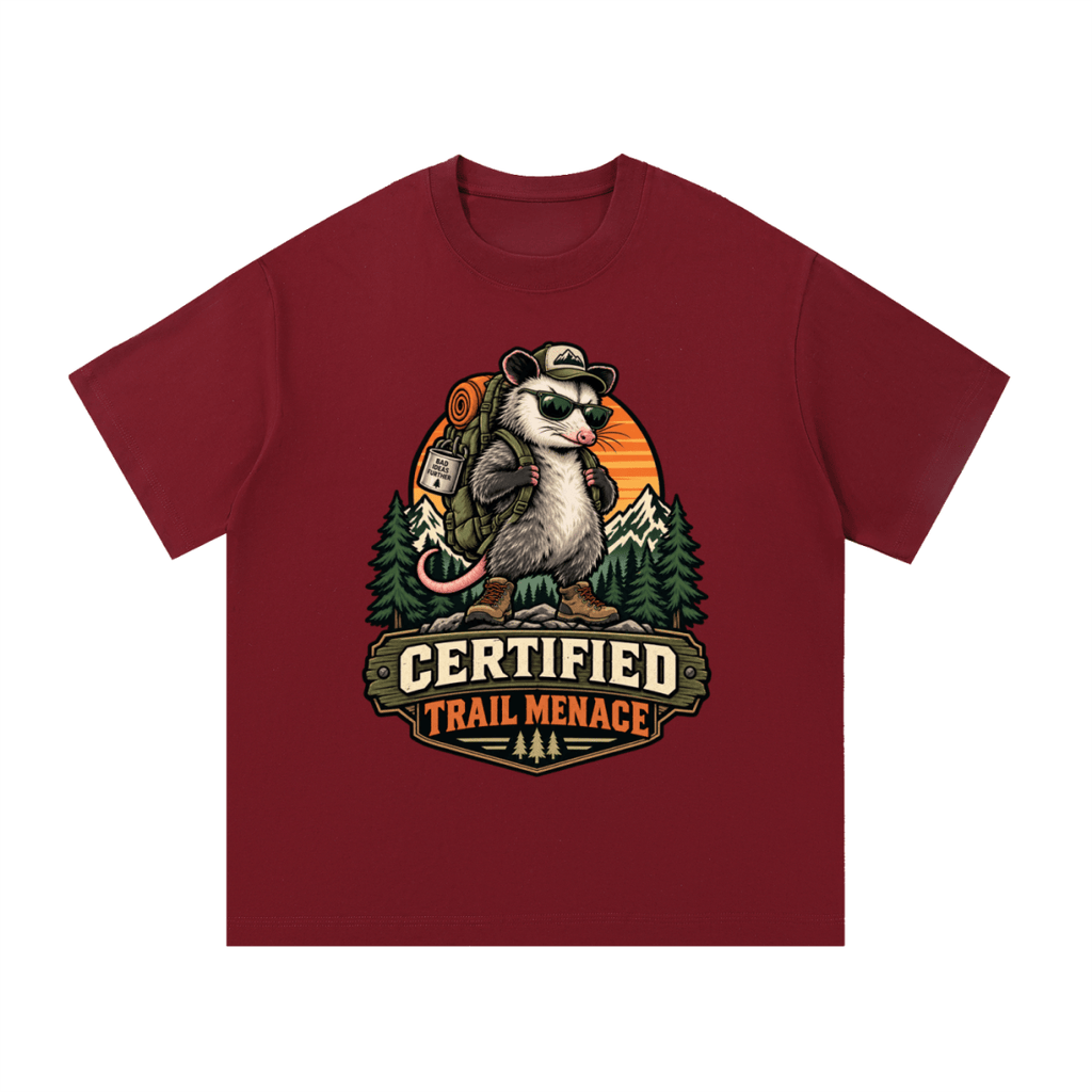 Certified Trail Menace Possum Hiking Essential Cotton T-Shirt - Shirt Habit