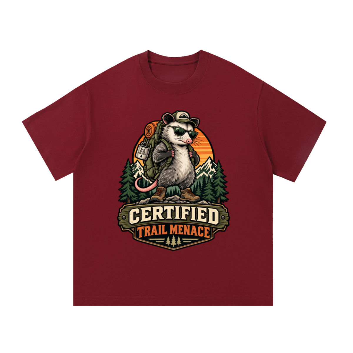 Certified Trail Menace Possum Hiking Essential Cotton T-Shirt - Shirt Habit