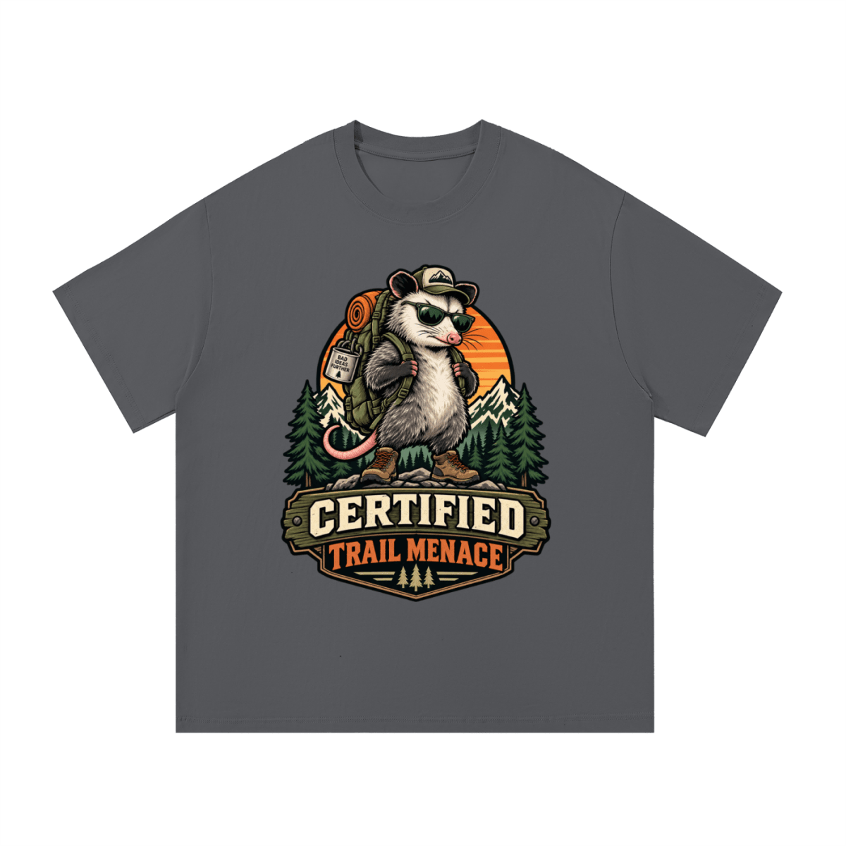 Certified Trail Menace Possum Hiking Essential Cotton T-Shirt - Shirt Habit