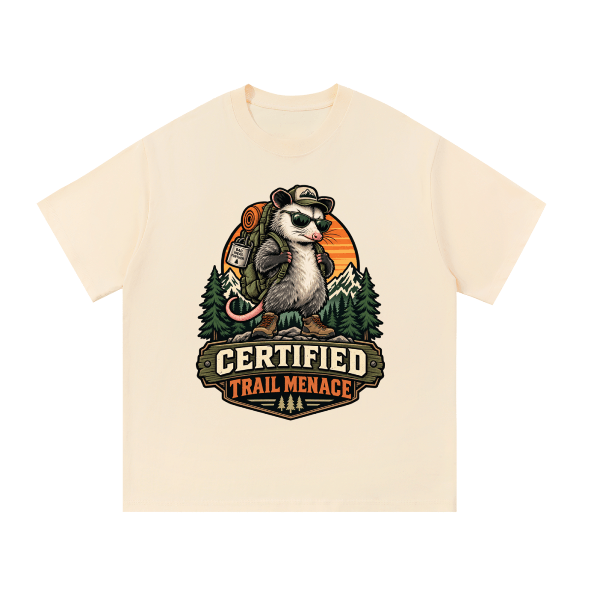 Certified Trail Menace Possum Hiking Essential Cotton T-Shirt - Shirt Habit