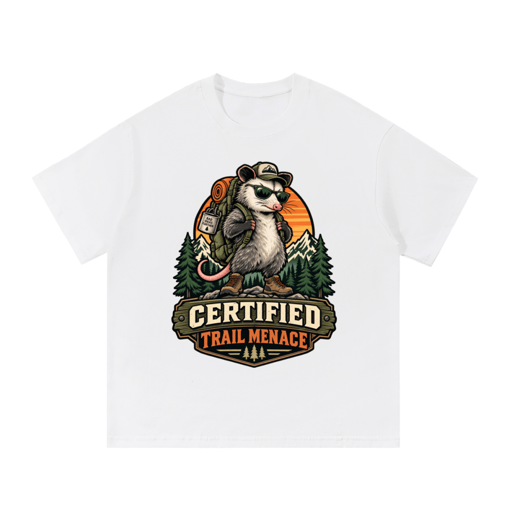 Certified Trail Menace Possum Hiking Essential Cotton T-Shirt - Shirt Habit