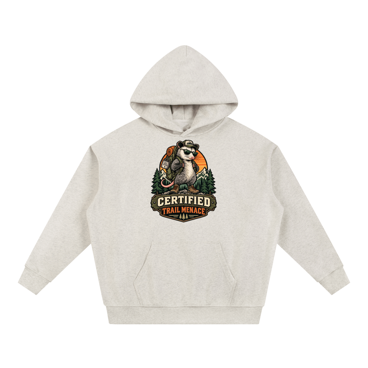 Certified Trail Menace Possum Hiking Essential Heavyweight Hoodie - Shirt Habit