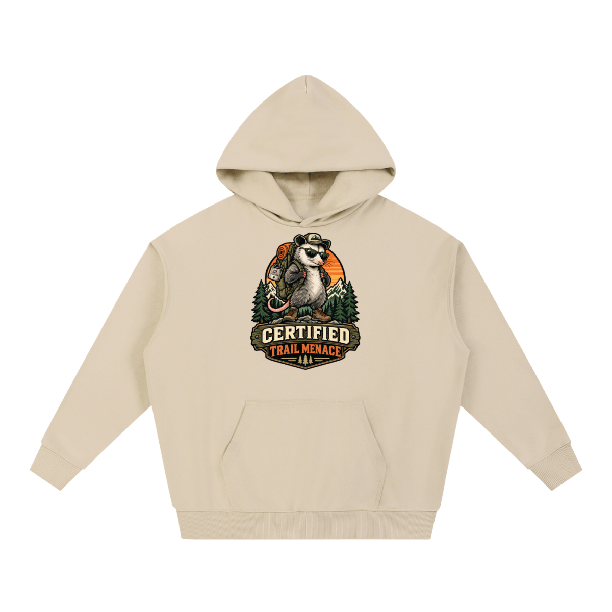 Certified Trail Menace Possum Hiking Essential Heavyweight Hoodie - Shirt Habit