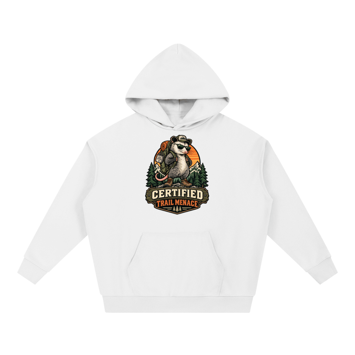 Certified Trail Menace Possum Hiking Essential Heavyweight Hoodie - Shirt Habit