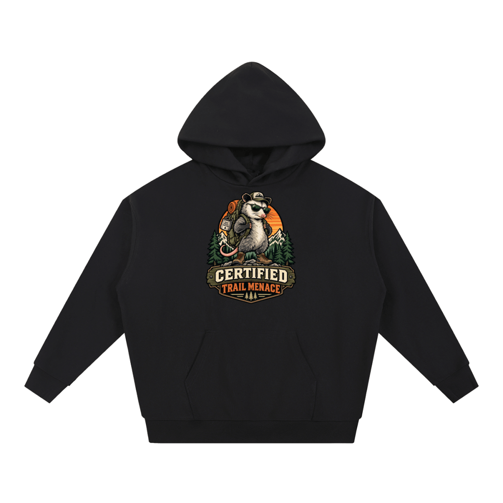 Certified Trail Menace Possum Hiking Essential Heavyweight Hoodie - Shirt Habit