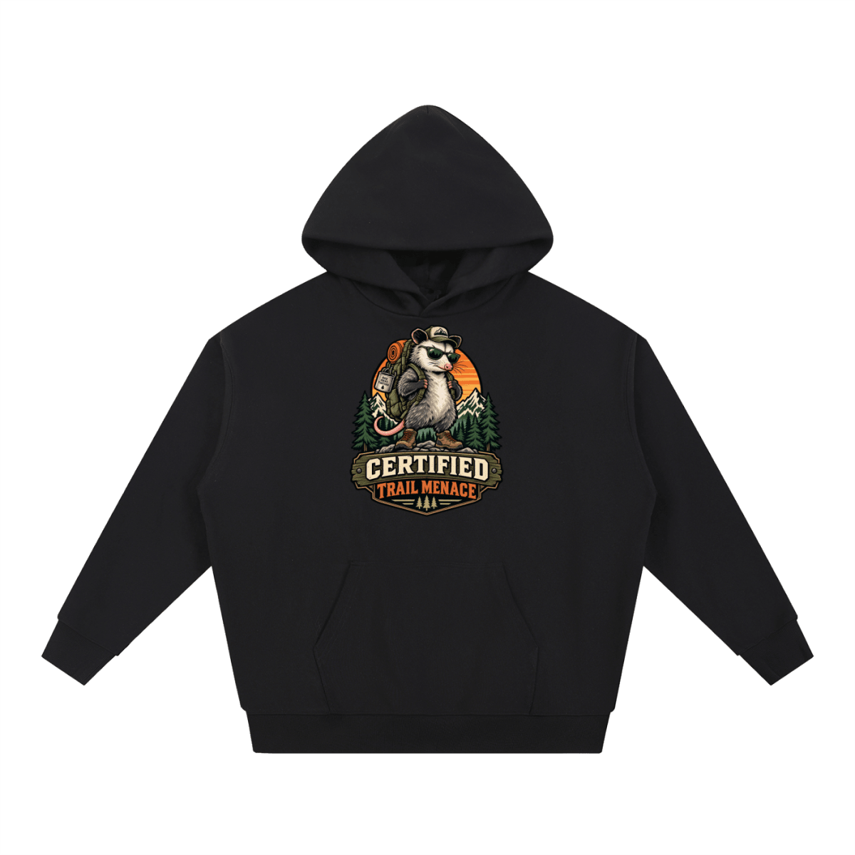 Certified Trail Menace Possum Hiking Essential Heavyweight Hoodie - Shirt Habit