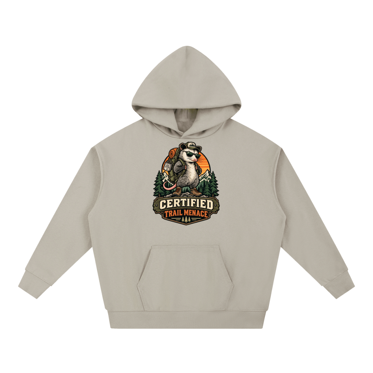 Certified Trail Menace Possum Hiking Essential Heavyweight Hoodie - Shirt Habit