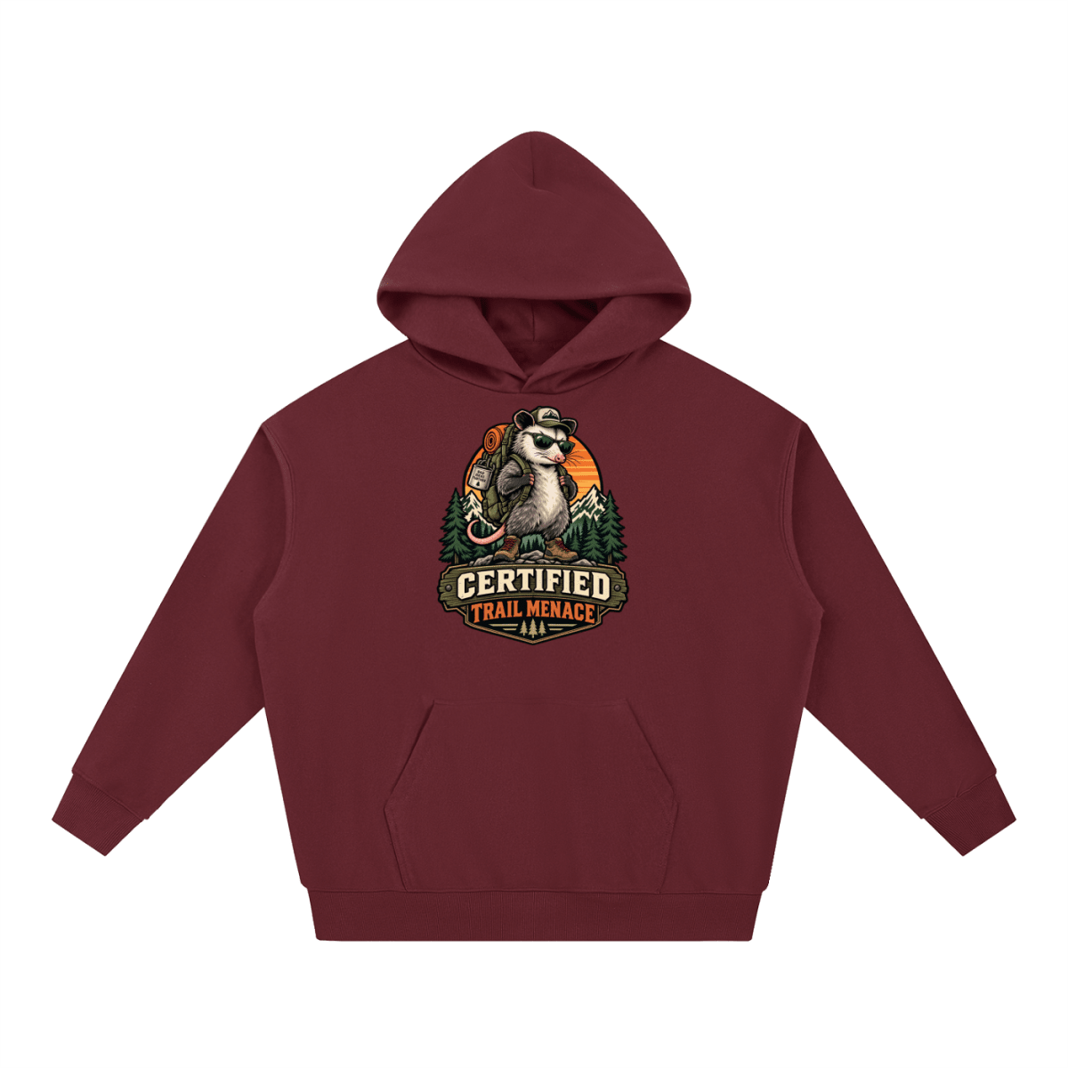 Certified Trail Menace Possum Hiking Essential Heavyweight Hoodie - Shirt Habit