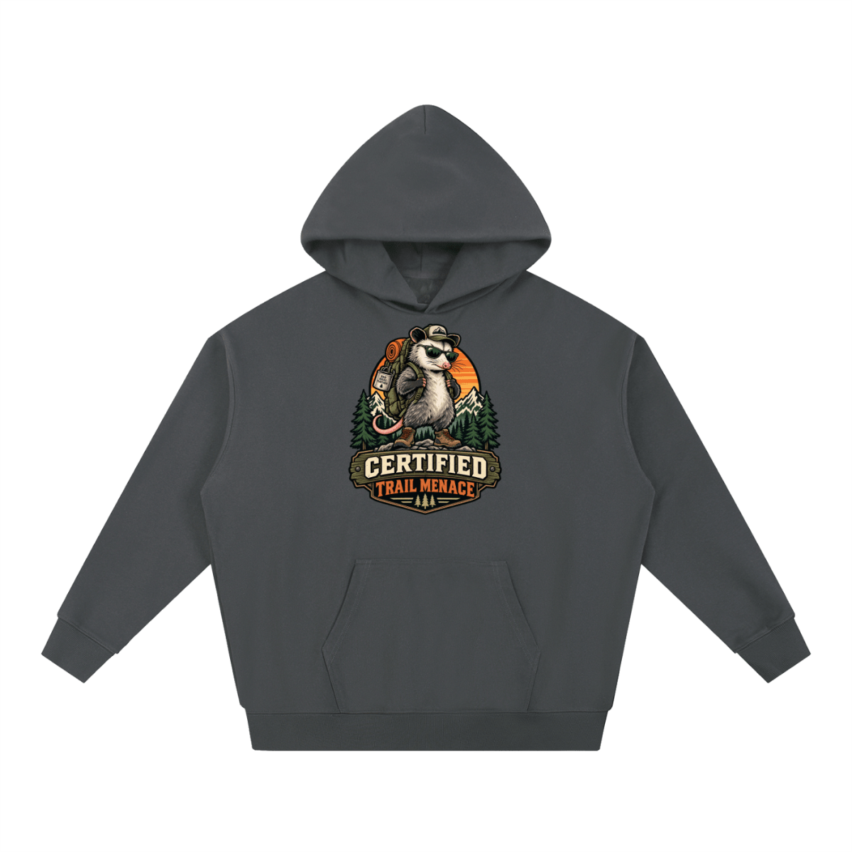 Certified Trail Menace Possum Hiking Essential Heavyweight Hoodie - Shirt Habit