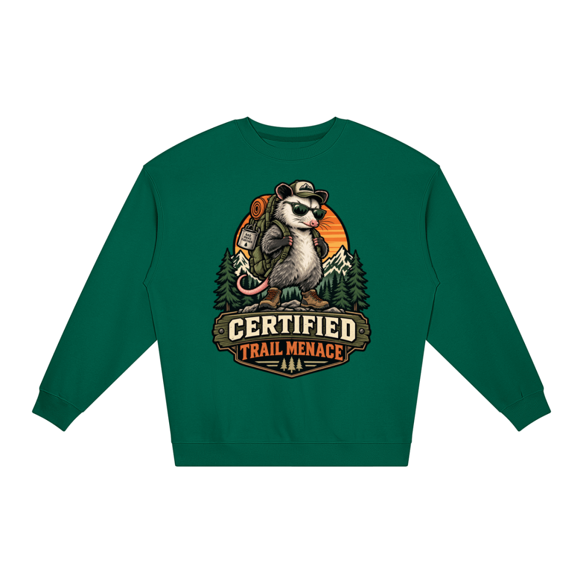 Certified Trail Menace Possum Hiking Loose Crewneck Sweatshirt - Shirt Habit