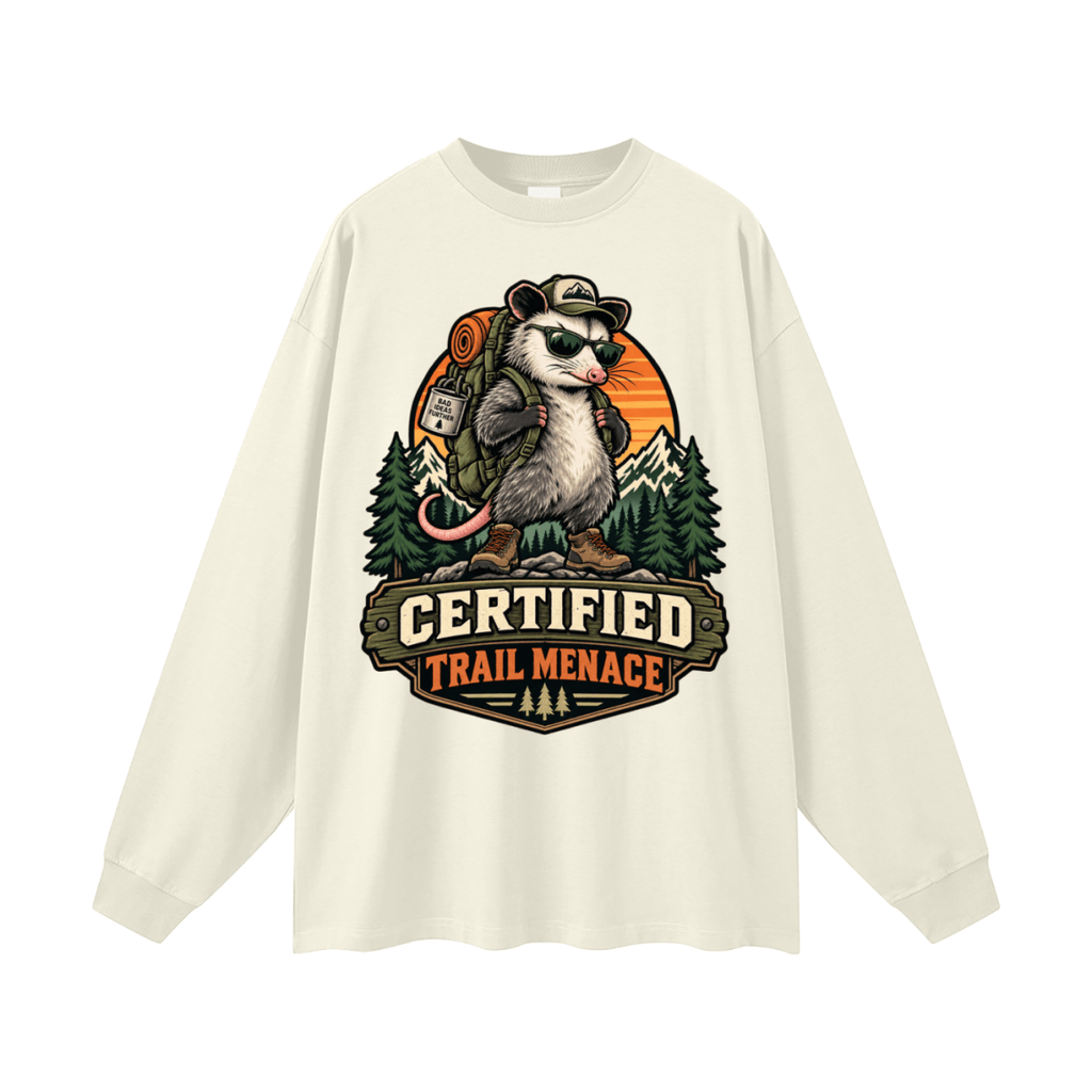 Certified Trail Menace Possum Hiking Oversized Unisex Long Sleeve T-Shirt - Shirt Habit