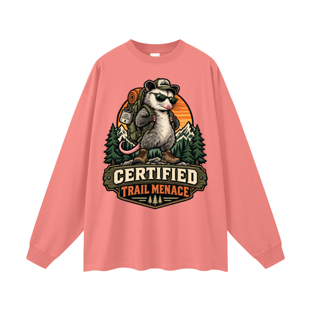 Certified Trail Menace Possum Hiking Oversized Unisex Long Sleeve T-Shirt - Shirt Habit
