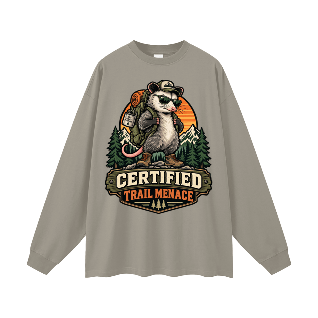 Certified Trail Menace Possum Hiking Oversized Unisex Long Sleeve T-Shirt - Shirt Habit