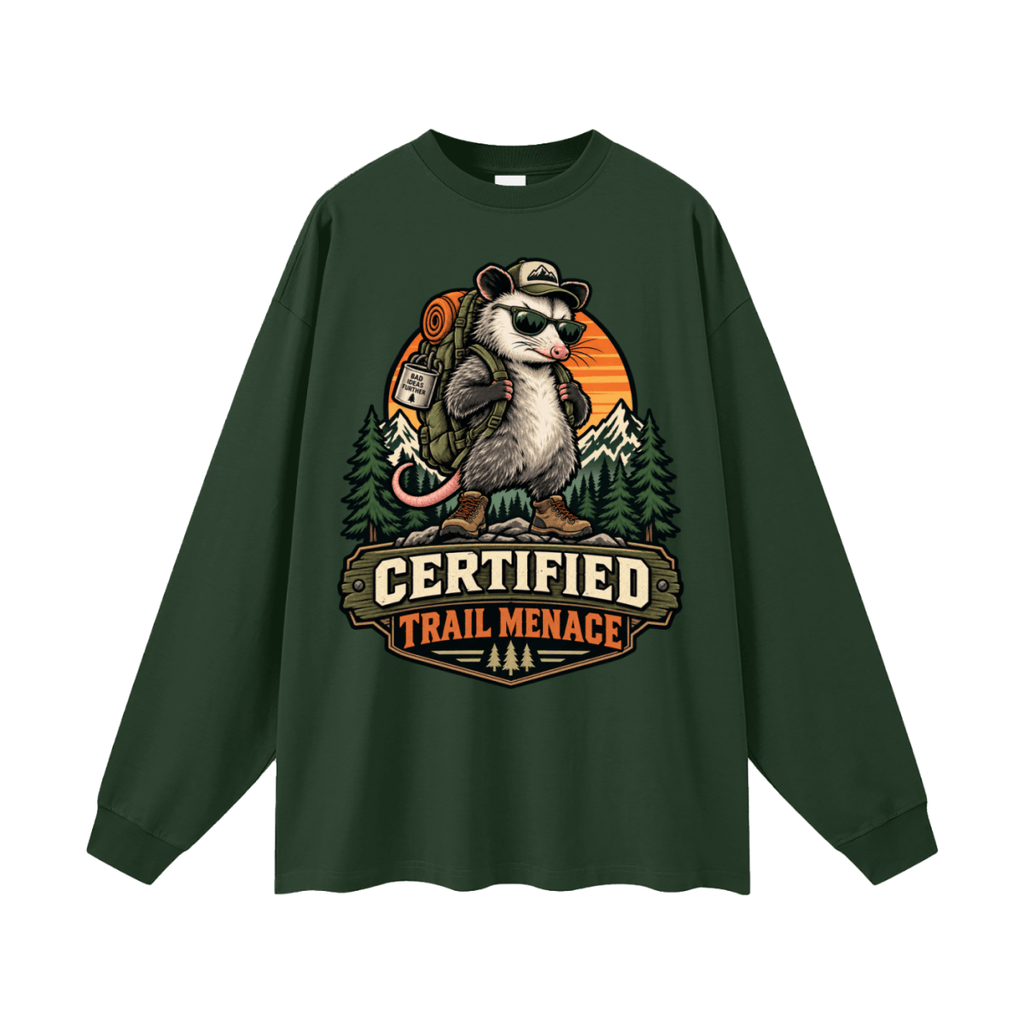 Certified Trail Menace Possum Hiking Oversized Unisex Long Sleeve T-Shirt - Shirt Habit