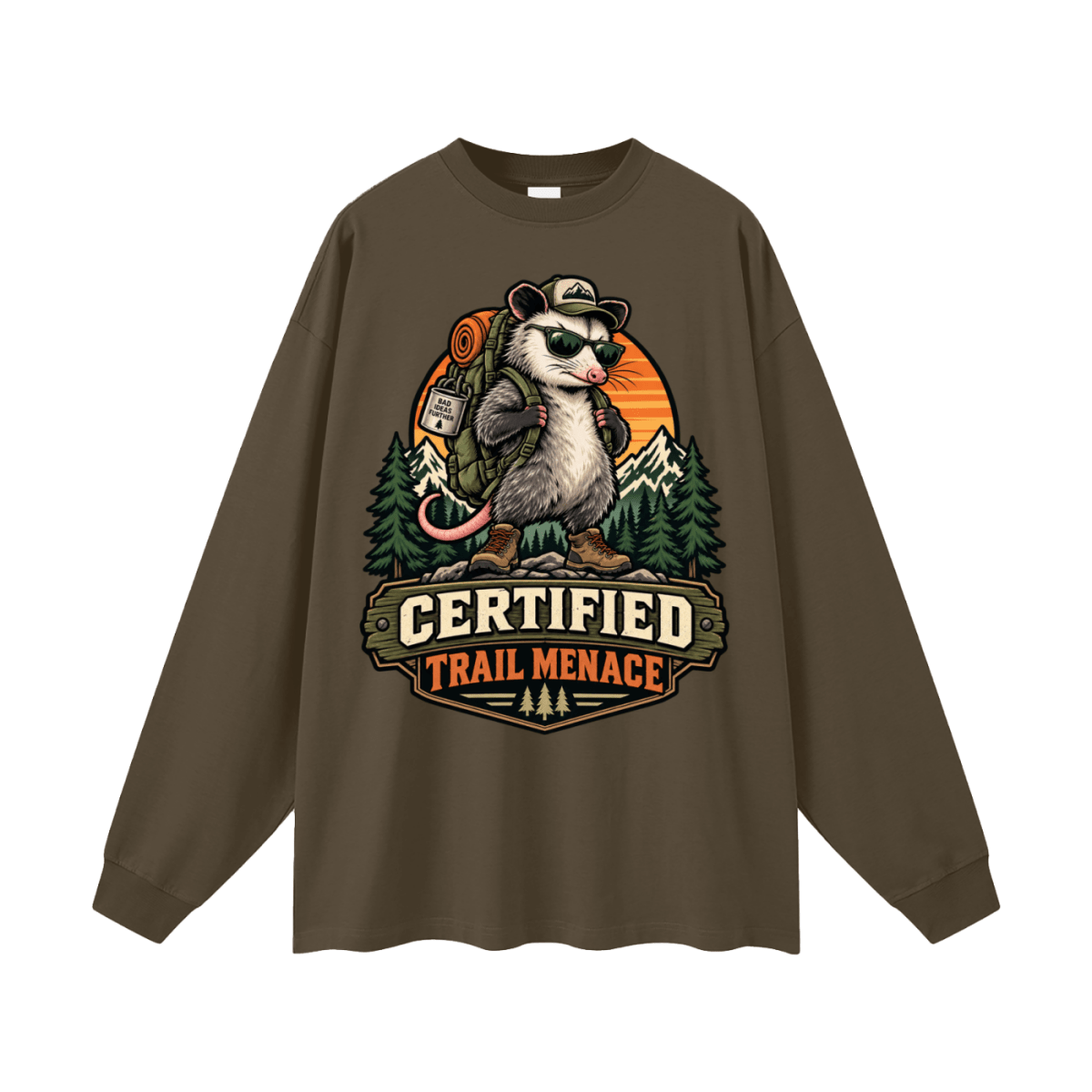 Certified Trail Menace Possum Hiking Oversized Unisex Long Sleeve T-Shirt - Shirt Habit