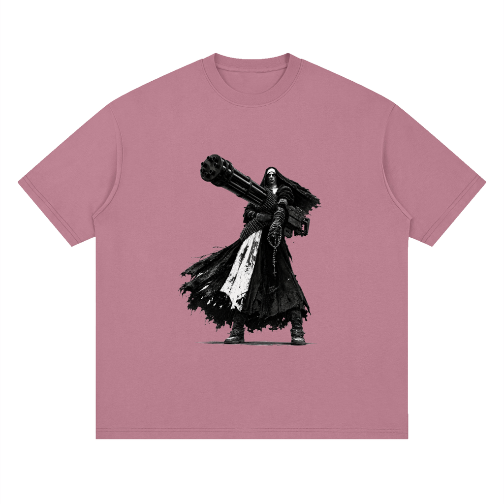 Holy Heavy Gunner Nun Streetwear Loose Drop Shoulder T-Shirt