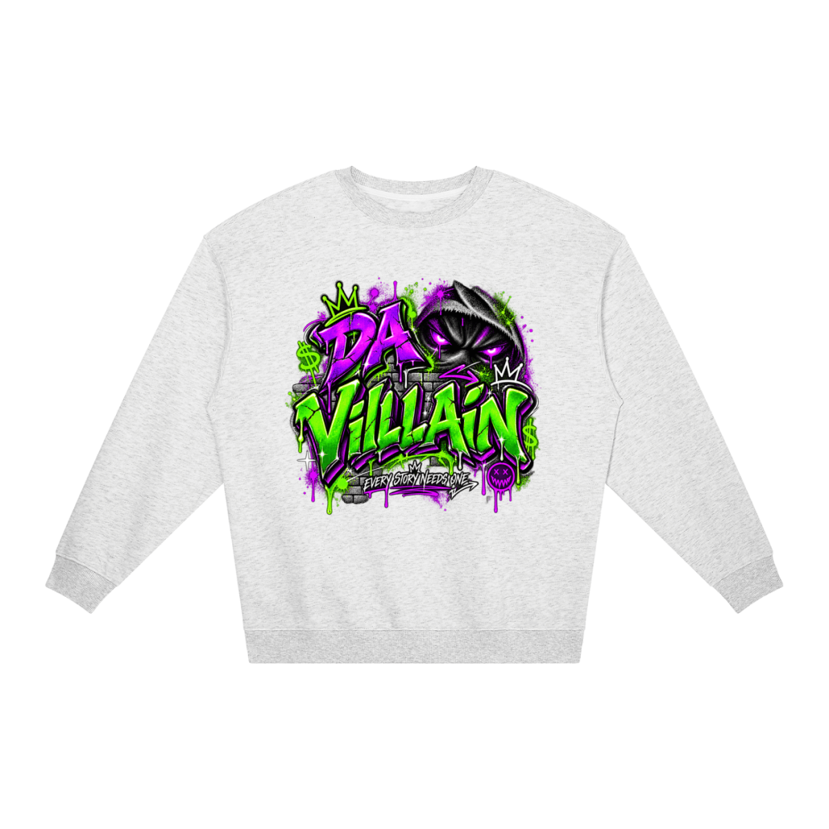 Da Villain Graffiti Loose Crewneck Sweatshirt - Shirt Habit