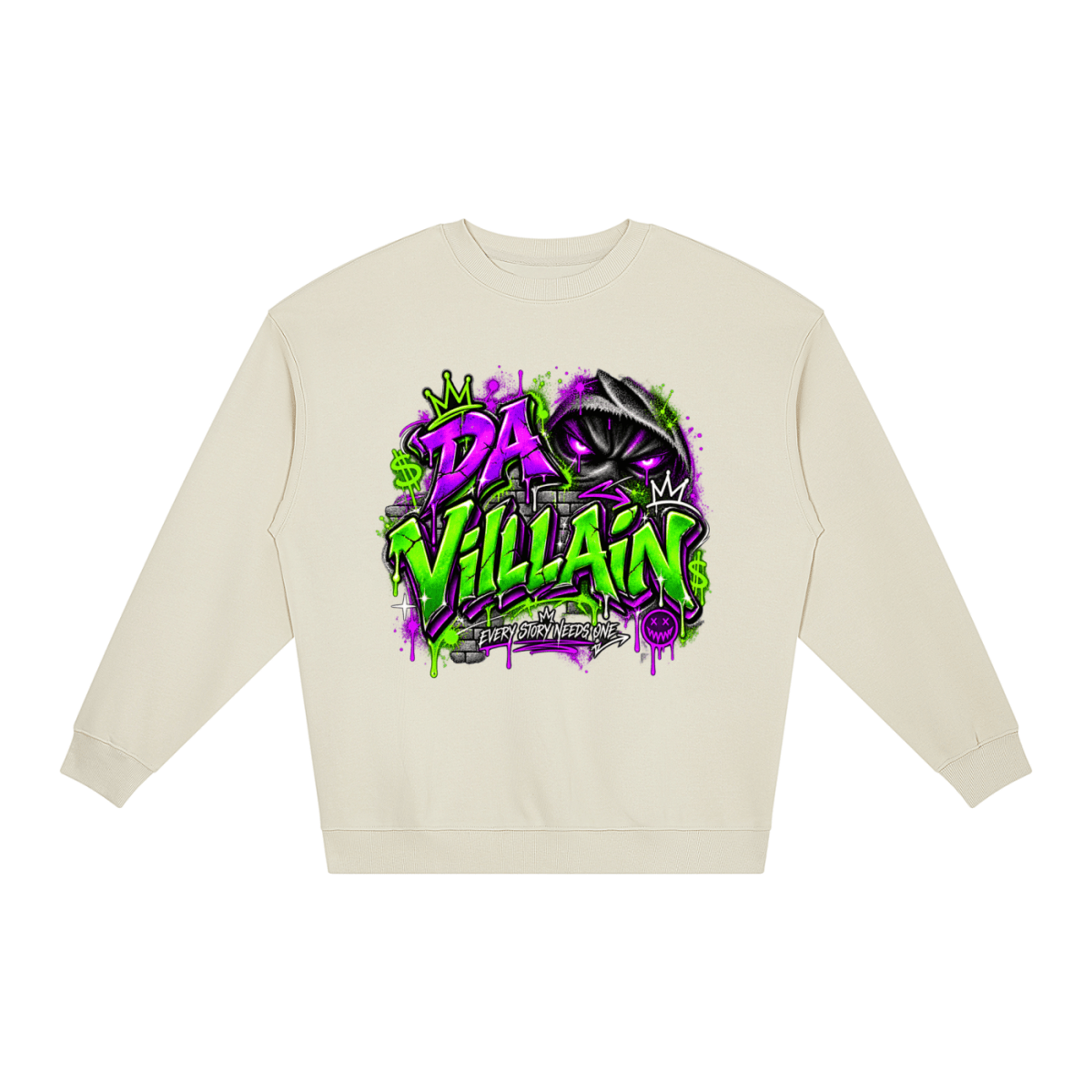 Da Villain Graffiti Loose Crewneck Sweatshirt - Shirt Habit