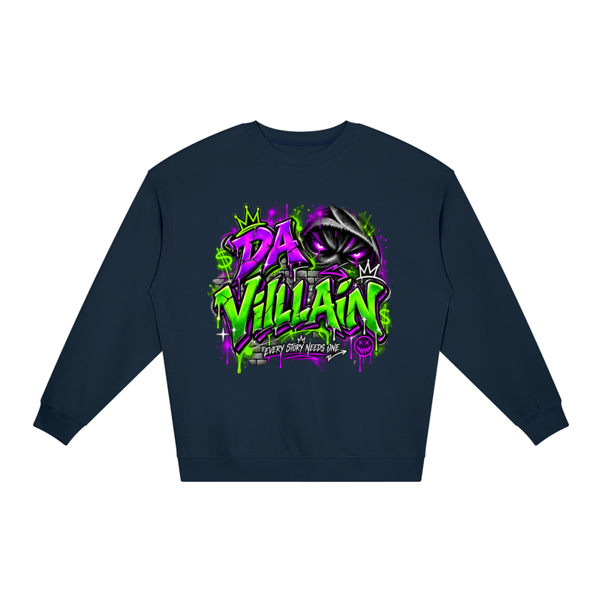Da Villain Graffiti Loose Crewneck Sweatshirt - Shirt Habit