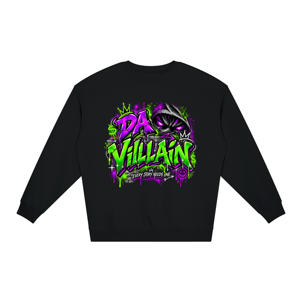 Da Villain Graffiti Loose Crewneck Sweatshirt - Shirt Habit