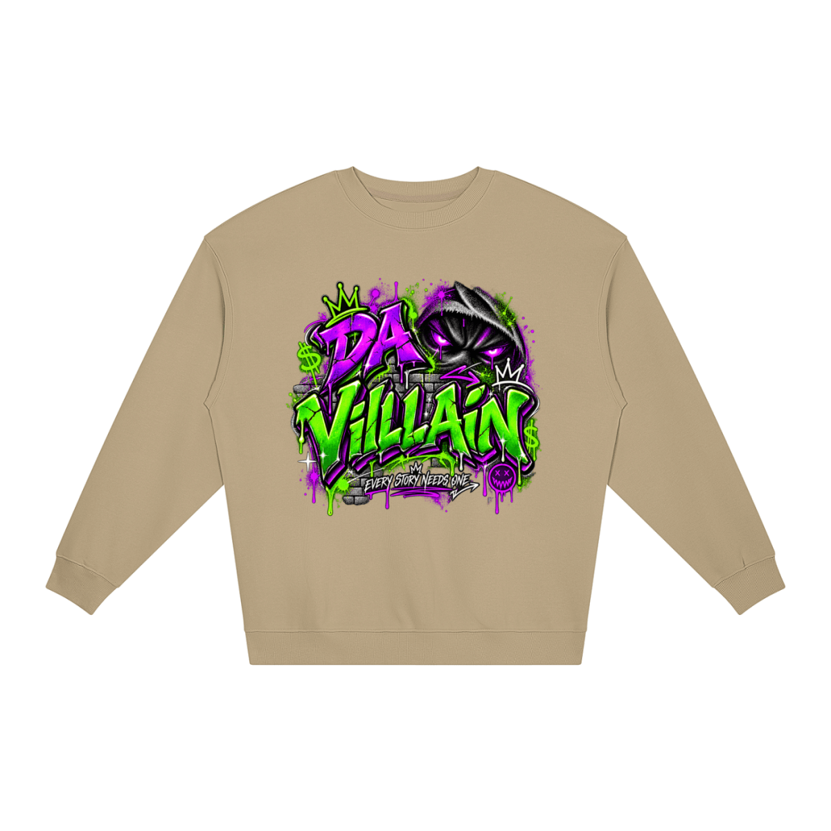 Da Villain Graffiti Loose Crewneck Sweatshirt - Shirt Habit