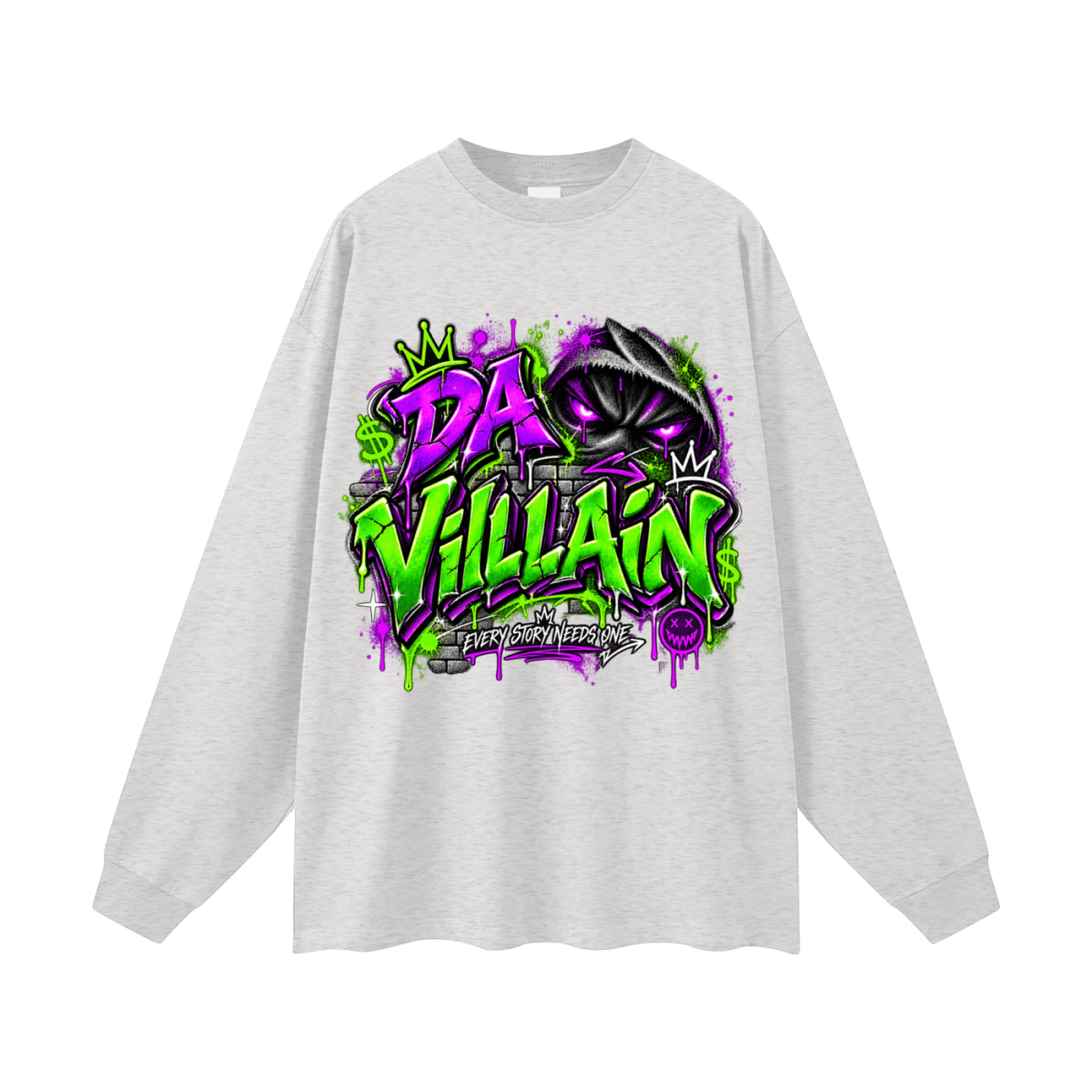 Da Villain Graffiti Oversized Long Sleeve T-Shirt - Shirt Habit