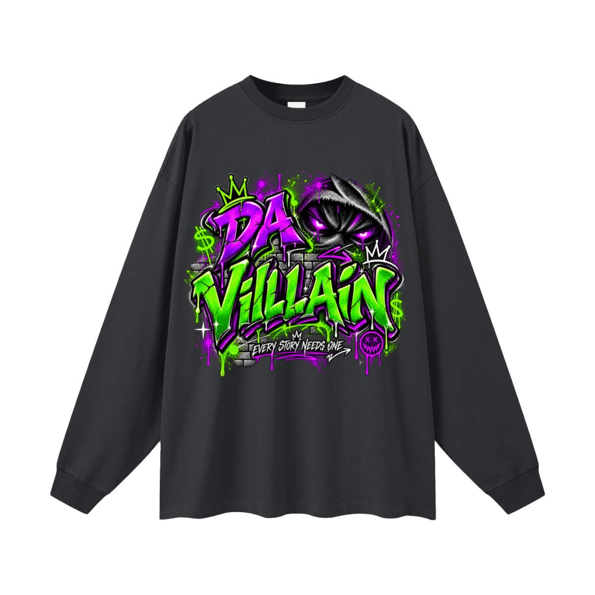 Da Villain Graffiti Oversized Long Sleeve T-Shirt - Shirt Habit