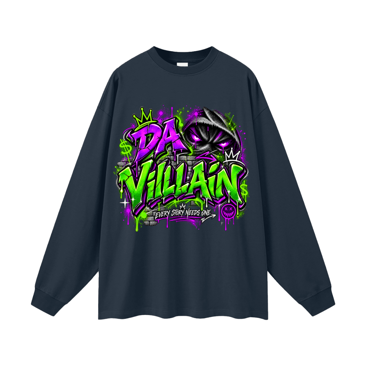 Da Villain Graffiti Oversized Long Sleeve T-Shirt - Shirt Habit